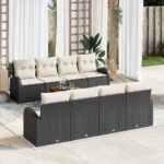 Gartensofa-set mit Speicher 9 pcs Schwarz und Creme Poly-Rattan
