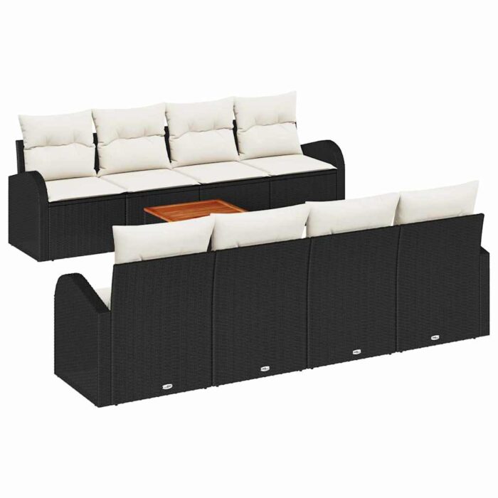 Gartensofa-set mit Speicher 9 pcs Schwarz und Creme Poly-Rattan – Bild 2