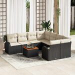 Gartensofa-set mit Speicher 9 pcs Schwarz und Creme Poly-Rattan