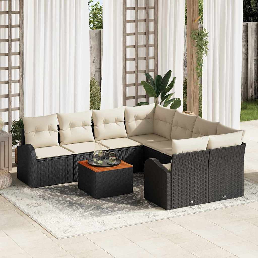 3356227_1.jpg Gartensofa-set mit Speicher 9 pcs Schwarz und Creme Poly-Rattan – Bild 1