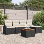 Gartensofa-set mit Speicher 6 pcs Schwarz und Creme Poly-Rattan