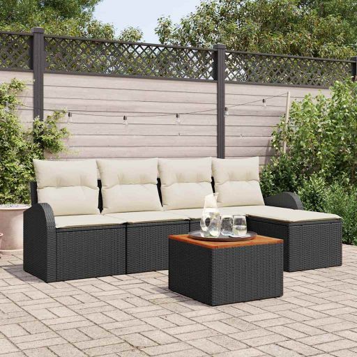 3356234_1.jpg Gartensofa-set mit Speicher 6 pcs Schwarz und Creme Poly-Rattan – Bild 1