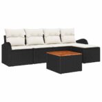 Gartensofa-set mit Speicher 6 pcs Schwarz und Creme Poly-Rattan – Bild 2