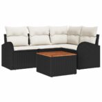 Gartensofa-set mit Speicher 5 pcs Schwarz und Creme Poly-Rattan – Bild 2