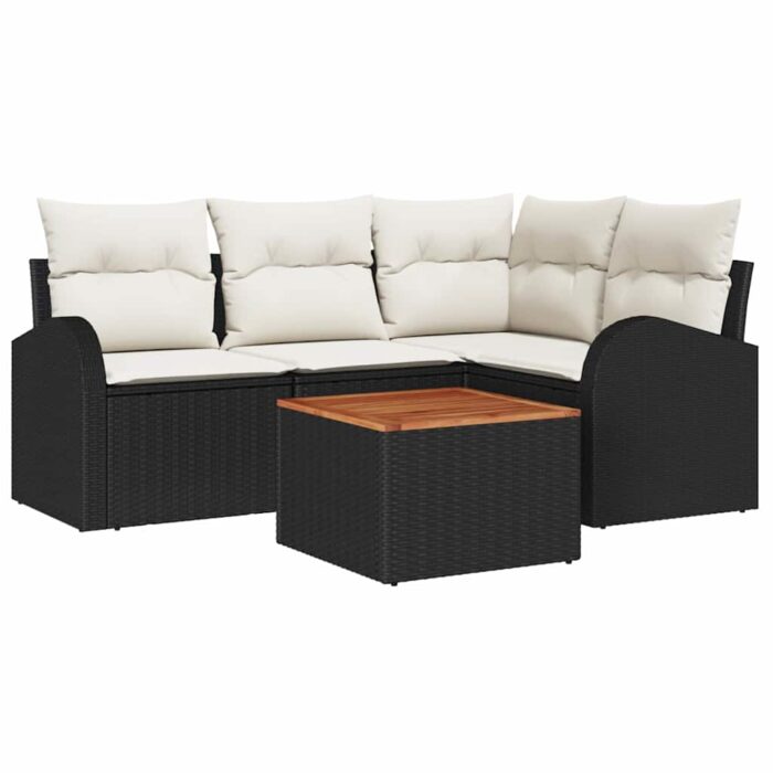 Gartensofa-set mit Speicher 5 pcs Schwarz und Creme Poly-Rattan – Bild 2