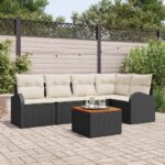 Gartensofa-set mit Speicher 6 pcs Schwarz und Creme Poly-Rattan