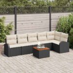 Gartensofa-set mit Speicher 7 pcs Schwarz und Creme Poly-Rattan
