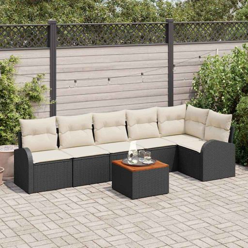 3356255_1.jpg Gartensofa-set mit Speicher 7 pcs Schwarz und Creme Poly-Rattan – Bild 1