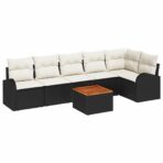 Gartensofa-set mit Speicher 7 pcs Schwarz und Creme Poly-Rattan – Bild 2