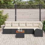 Gartensofa-set mit Speicher 7 pcs Schwarz und Creme Poly-Rattan – Bild 3