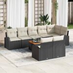 Gartensofa-set mit Speicher 9 pcs Schwarz und Creme Poly-Rattan