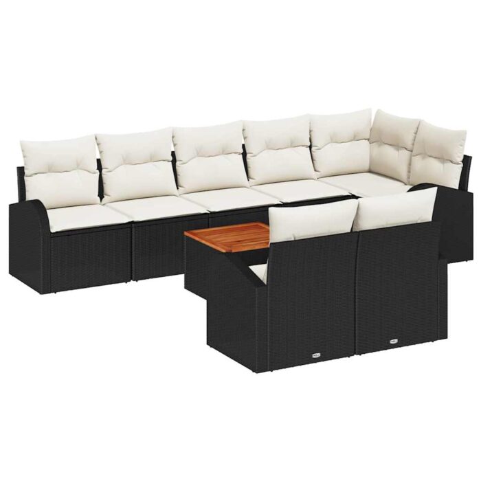 Gartensofa-set mit Speicher 9 pcs Schwarz und Creme Poly-Rattan – Bild 2