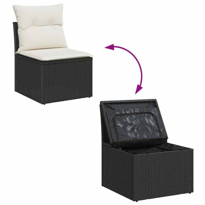 Gartensofa-set mit Speicher 9 pcs Schwarz und Creme Poly-Rattan – Bild 6