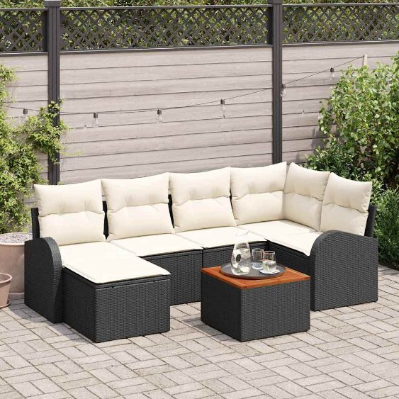 3356269_1.jpg Gartensofa-set mit Speicher 7 pcs Schwarz und Creme Poly-Rattan – Bild 1