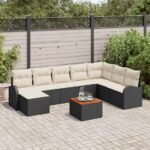 Gartensofa-set mit Speicher 9 pcs Schwarz und Creme Poly-Rattan