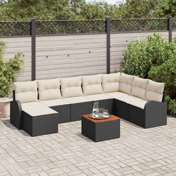 3356283_1.jpg Gartensofa-set mit Speicher 9 pcs Schwarz und Creme Poly-Rattan – Bild 1