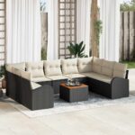 Gartensofa-set 10 pcs Schwarz und Creme Poly-Rattan