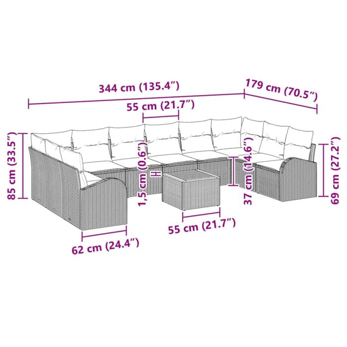 Gartensofa-set 11 pcs Schwarz und Creme Poly-Rattan – Bild 12