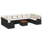 Gartensofa-set 11 pcs Schwarz und Creme Poly-Rattan – Bild 2