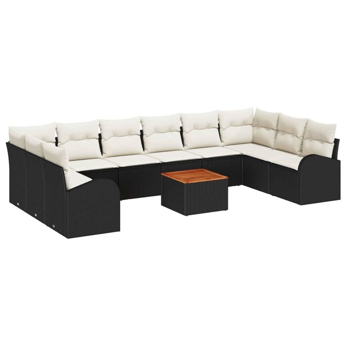 Gartensofa-set 11 pcs Schwarz und Creme Poly-Rattan – Bild 2