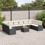 Gartensofa-set 11 pcs Schwarz und Creme Poly-Rattan – Bild 3