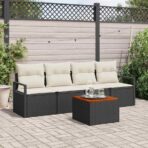 Gartensofa-set mit Speicher 5 pcs Schwarz und Creme Poly-Rattan