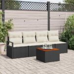 Gartensofa-set mit Speicher 5 pcs Schwarz und Creme Poly-Rattan