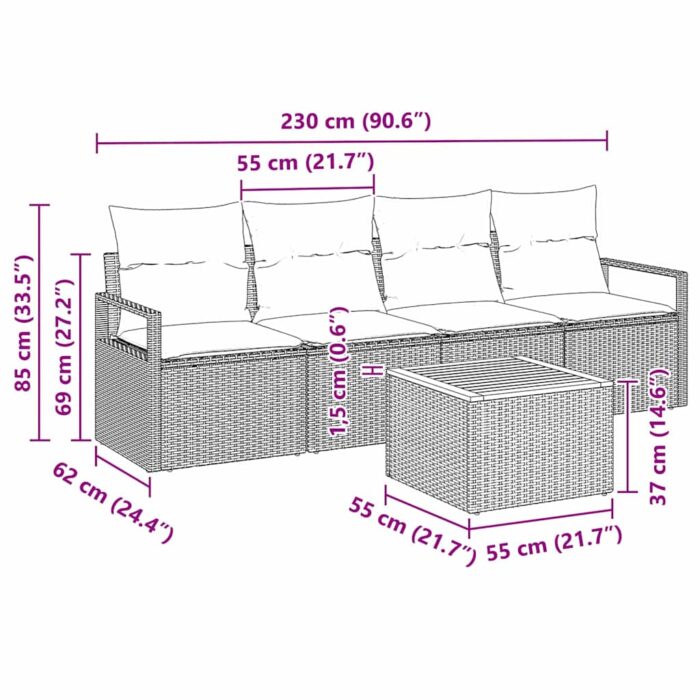 Gartensofa-set mit Speicher 5 pcs Schwarz und Creme Poly-Rattan – Bild 11
