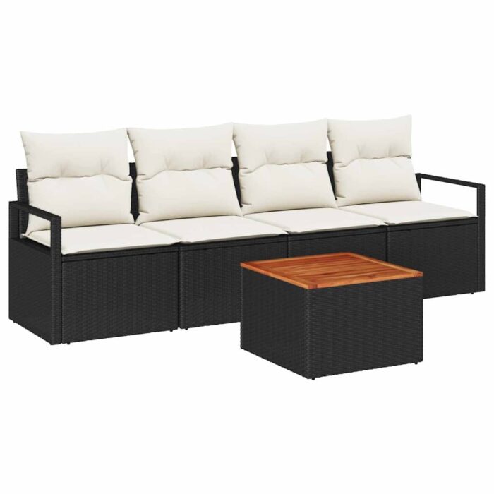 Gartensofa-set mit Speicher 5 pcs Schwarz und Creme Poly-Rattan – Bild 2