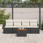 Gartensofa-set mit Speicher 5 pcs Schwarz und Creme Poly-Rattan – Bild 3