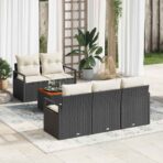 Gartensofa-set mit Speicher 6 pcs Schwarz und Creme Poly-Rattan