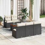 Gartensofa-set mit Speicher 6 pcs Schwarz und Creme Poly-Rattan