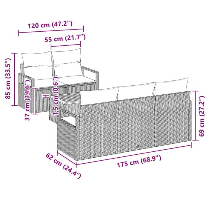 Gartensofa-set mit Speicher 6 pcs Schwarz und Creme Poly-Rattan – Bild 11