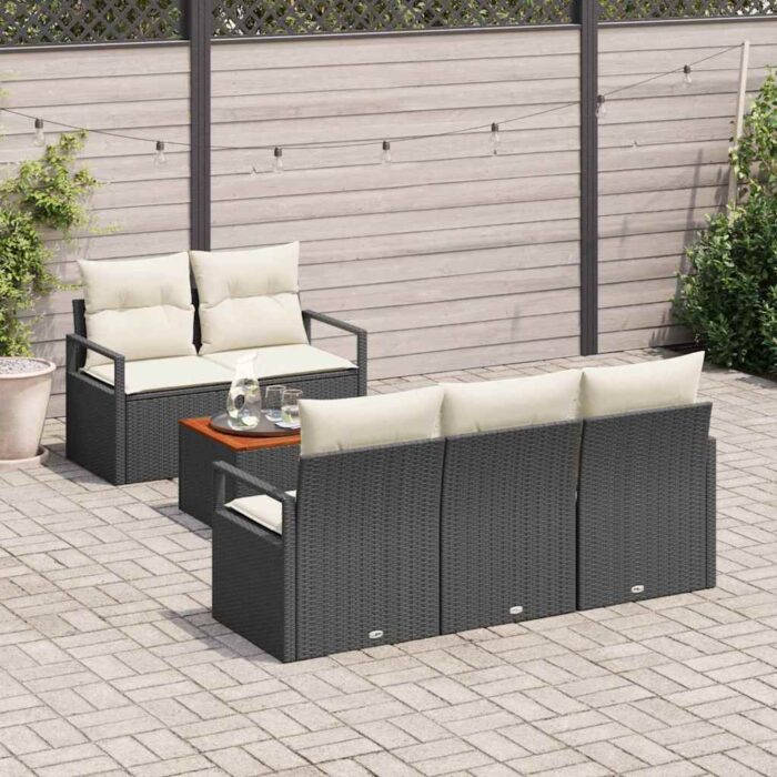 Gartensofa-set mit Speicher 6 pcs Schwarz und Creme Poly-Rattan – Bild 3