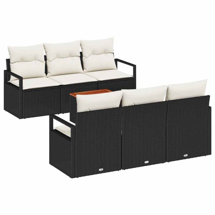 Gartensofa-set mit Speicher 7 pcs Schwarz und Creme Poly-Rattan – Bild 2