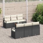 Gartensofa-set mit Speicher 7 pcs Schwarz und Creme Poly-Rattan – Bild 3