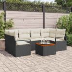 Gartensofa-set mit Speicher 7 pcs Schwarz und Creme Poly-Rattan