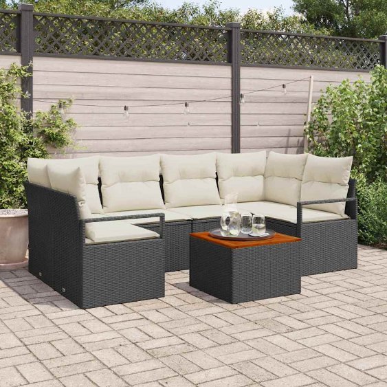 3356325_1.jpg Gartensofa-set mit Speicher 7 pcs Schwarz und Creme Poly-Rattan – Bild 1