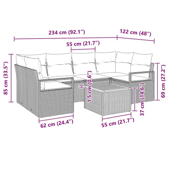 Gartensofa-set mit Speicher 7 pcs Schwarz und Creme Poly-Rattan – Bild 13