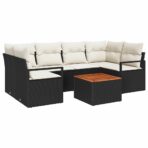 Gartensofa-set mit Speicher 7 pcs Schwarz und Creme Poly-Rattan – Bild 2