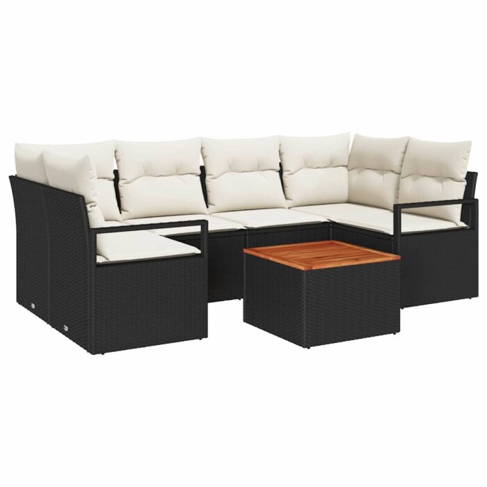 Gartensofa-set mit Speicher 7 pcs Schwarz und Creme Poly-Rattan – Bild 2