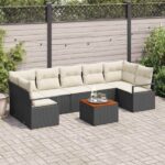 Gartensofa-set mit Speicher 8 pcs Schwarz und Creme Poly-Rattan
