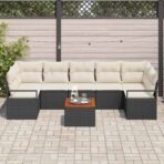 Gartensofa-set mit Speicher 8 pcs Schwarz und Creme Poly-Rattan – Bild 3