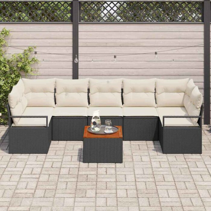 Gartensofa-set mit Speicher 8 pcs Schwarz und Creme Poly-Rattan – Bild 3