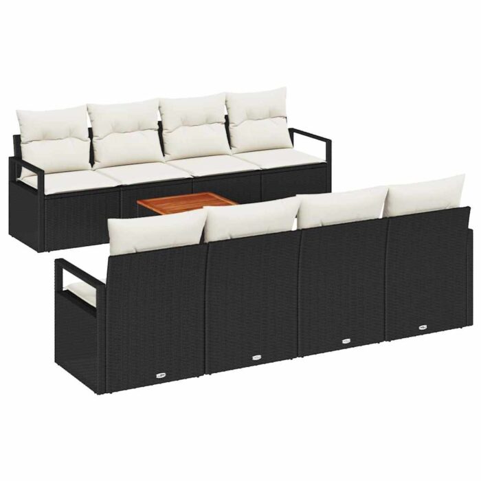 Gartensofa-set mit Speicher 9 pcs Schwarz und Creme Poly-Rattan – Bild 2