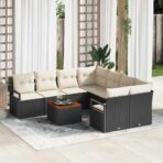 Gartensofa-set mit Speicher 9 pcs Schwarz und Creme Poly-Rattan