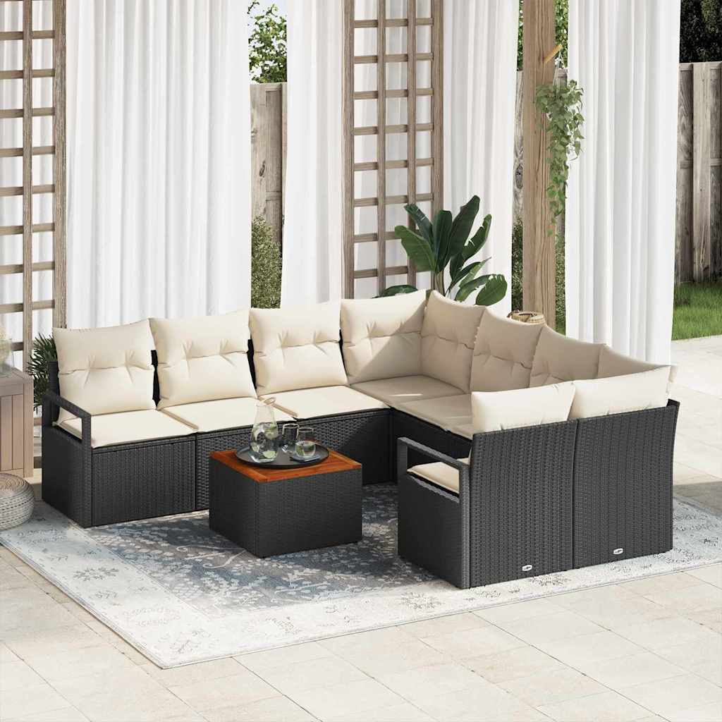 3356353_1.jpg Gartensofa-set mit Speicher 9 pcs Schwarz und Creme Poly-Rattan – Bild 1