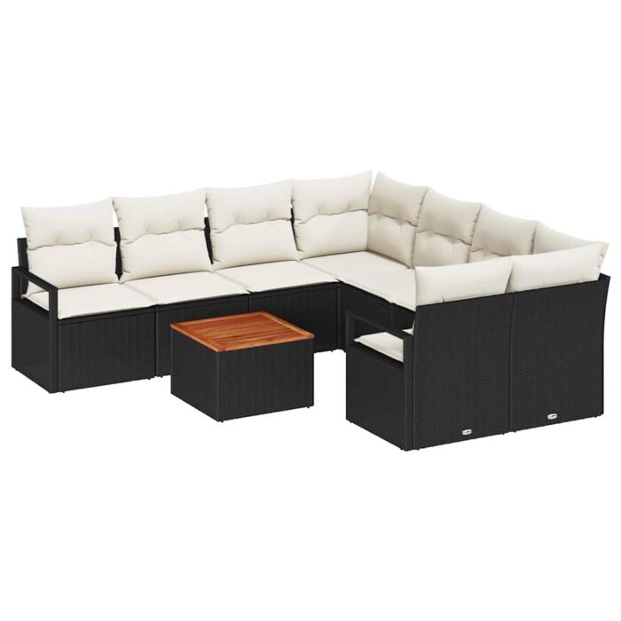 Gartensofa-set mit Speicher 9 pcs Schwarz und Creme Poly-Rattan – Bild 2