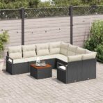 Gartensofa-set mit Speicher 9 pcs Schwarz und Creme Poly-Rattan – Bild 3