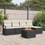 Gartensofa-set mit Speicher 6 pcs Schwarz und Creme Poly-Rattan